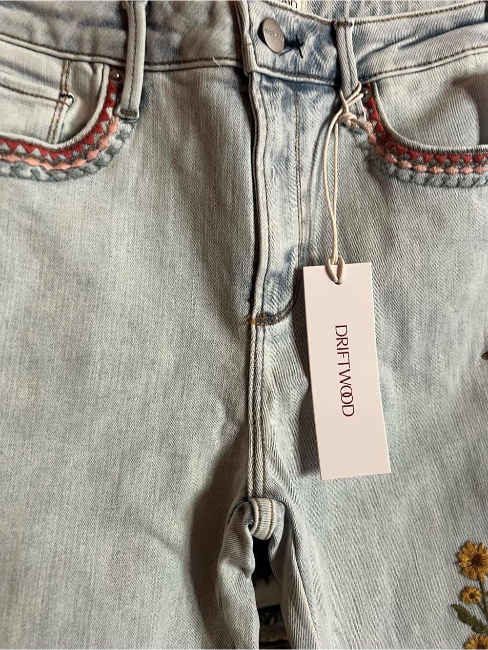 DRIFTWOOD Light Blue Embroidered Flare Jeans with Western & Floral Motifs - Picture 4 of 6